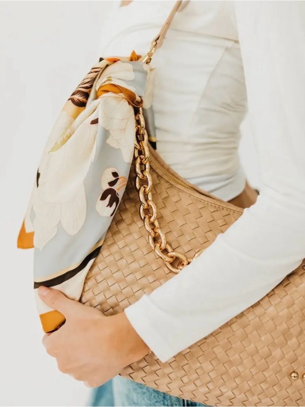 Pretty Simple Fiona Floral Square Scarf | Taupe Floral | New